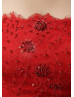 Strapless Beaded Red Lace Tulle Contemporary Evening Dress